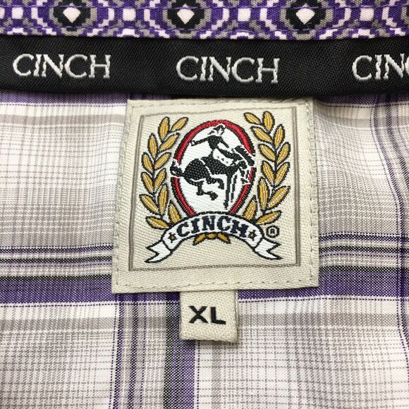 CINCH Shirt Mens XL Violet Gray Plaid Western Long Sleeve Flip Cuff Cowboy - Picture 12 of 16